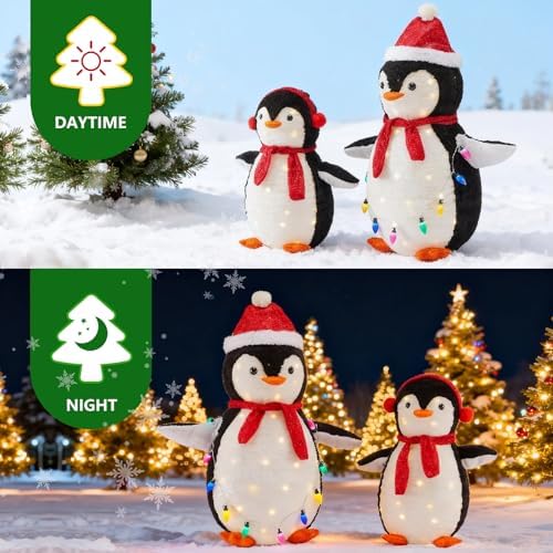 dumos 2-piece lighted penguin family lovely outdoor christmas showing dimensions