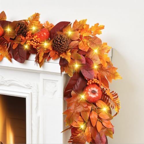 shareconn 9ft fall garland with lights and timer, front angle view