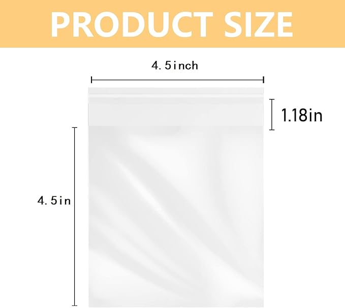 200 Pcs 4.5''x 4.5'' Clear Resealable Cello/Cellophane Good for Bakery,Adhesive Treat, Candle, Soap, Cookie Poly Bags