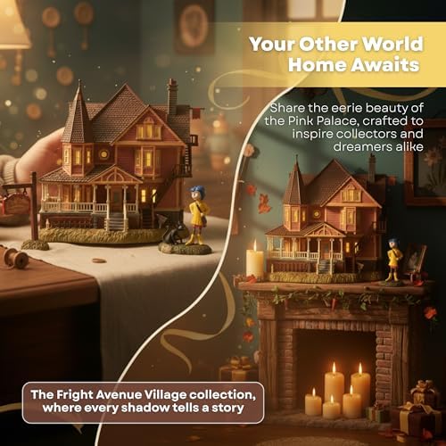 department 56 coraline pink palace apartments village set showing dimensions