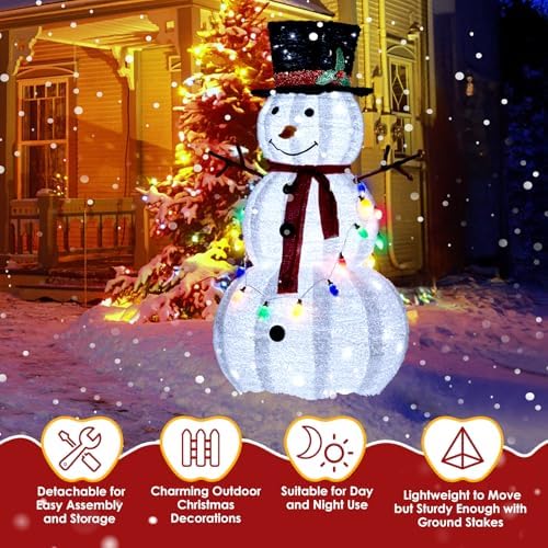 outvita outdoor christmas decorations 4ft lighted snowman, white, close-up detail