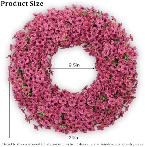 24" fuchsia artificial floral wreath for front door shown in use
