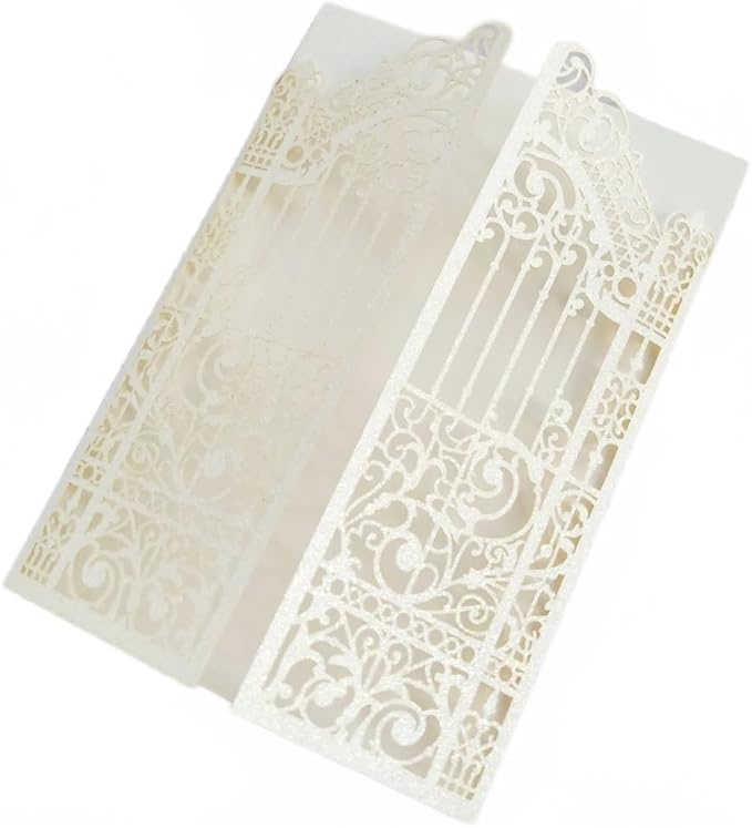 MillaSaw Glitter Ivory Invitation Card For Marriage Birthday House Warming Invitation Kits (IVORY GLTTER, 4.9"x7.1")