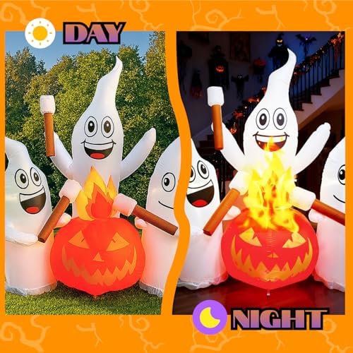 6 ft halloween inflatable ghosts roasting marshmallows on a desk or shelf