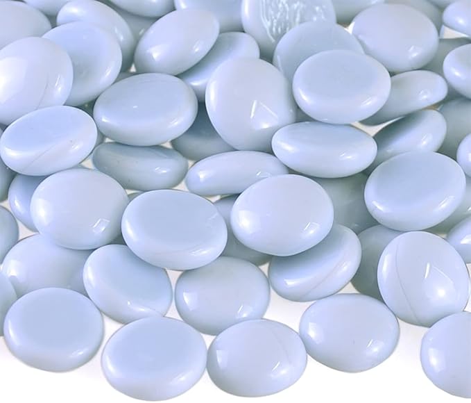 KINGOU Flat Glass Gems/Marbles/Stones/Beads for Vase Filler, Table Scatter, Games - 1 Lbs (17-19mm, Approx. 3/4")-White