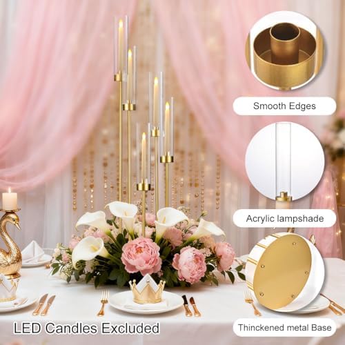 2PCS Floor Candle Holders for Wedding,Tall Acrylic Candelabra Centerpiece | 5 Arm Tables Candelabra for Party Christmas Concert,Fit LED Candle prom entrance decorations candelabros navideños