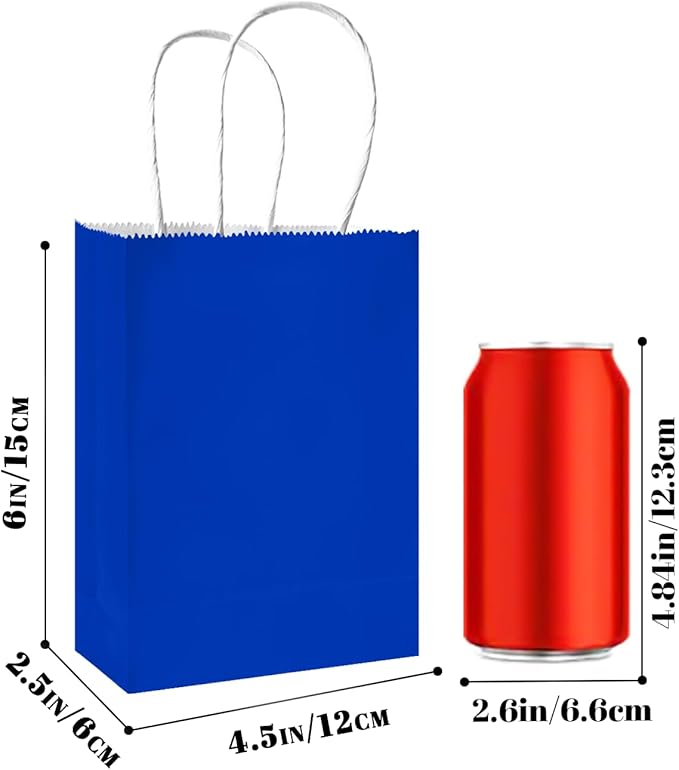 qiqee 50-Packs Diamond Blue Paper Gift Bags with Handles Bulk 4.5"x2.5"x6" Mini Size Party Favor Bags Multiple Uses