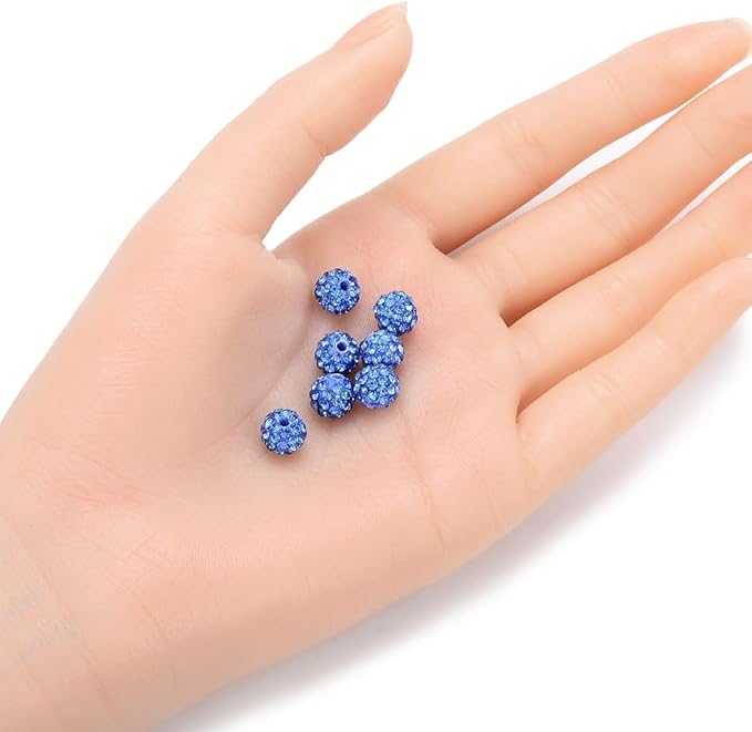 25pcs Adabele Grade A Suncatcher Crystal Rhinestone Pave Loose Beads 8mm Light Sapphire Blue Polymer Clay Disco Ball Spacers Compatible with Shamballa All Craft Jewelry Making DB8-14