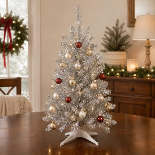 3ft silver artificial small christmas tree mini tabletop on a desk or shelf