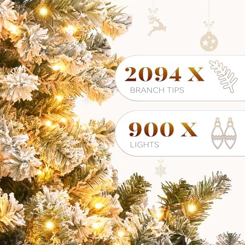 yitahome prelit snow flocked artificial full christmas tree, close-up detail