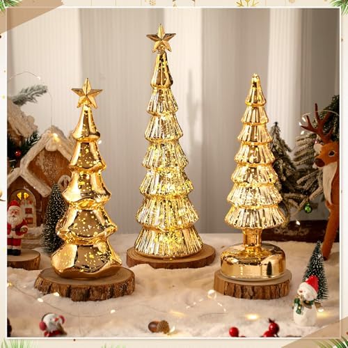 funnymoom 3 pack glass christmas trees light up, side view