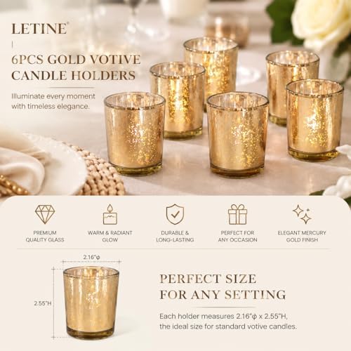 LETINE 6pcs Gold Votive Candle Holders – Tea Light Candles Holder & Standard Votive Size for Regular Votive Candles – Candle Holder for Home Decor, Garden Party Decorations, Engagement Table Decor