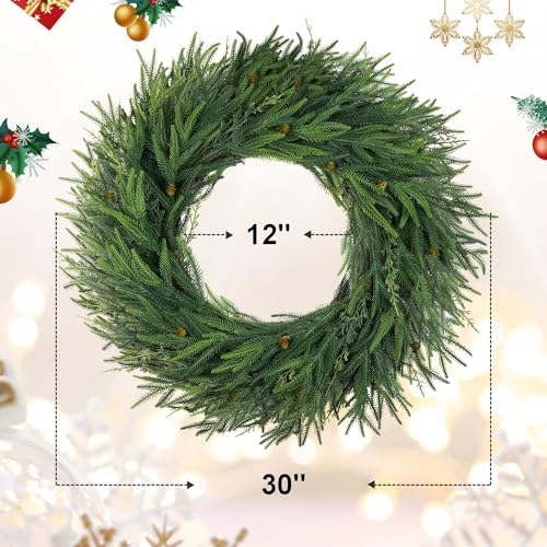 30" norfolk pine wreaths for front door,christmas cedar shown in use