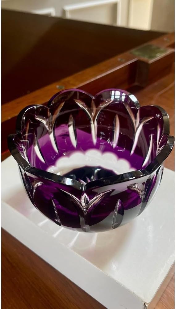Crystal Purple Cut to Clear Rose Bowl Flower Vase Candleholder
