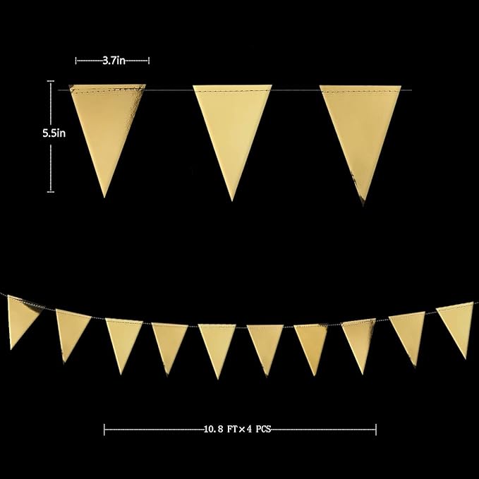 40Ft Gold Party Decoration Triangle Flag Banner Double Sided Metallic Paper Pennant Bunting Garland for Graduation Wedding Bridal Shower Birthday Bachelorette Engagement Anniversary Hen Party Supplies