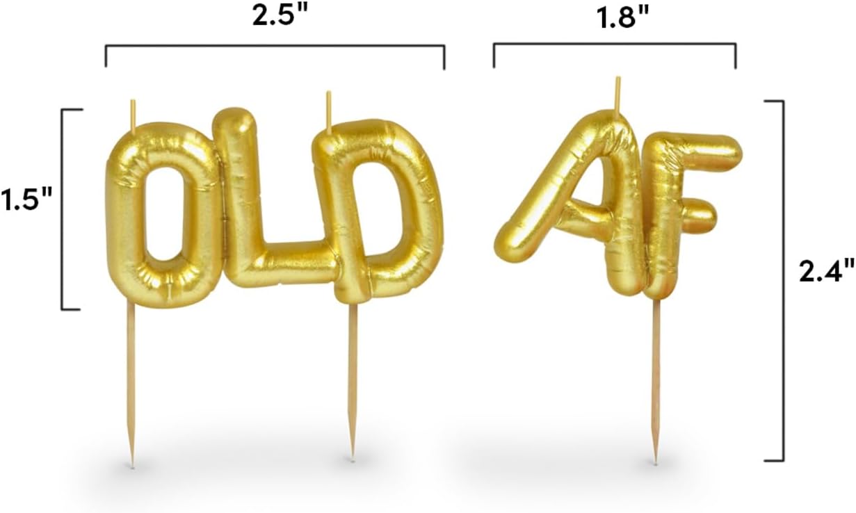Genuine Fred Lighten UP Party Candles, Old AF, Metallic Gold Balloon-Style Letter Candles, Hilarious Candles for Retirement Celebrations and Milestone Birthdays
