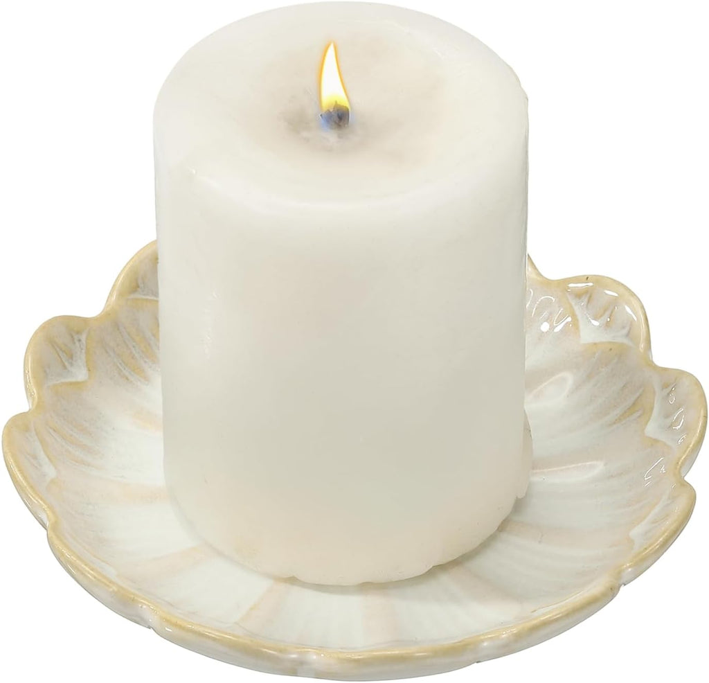 uxcell Candle Holder Plates, 4 Inch Ceramic Candle Tray Tealight Incense Holder Dish Candlestick for Tea Light Aromatherapy Wedding Rustic Vintage Home Decor, Sunflower White