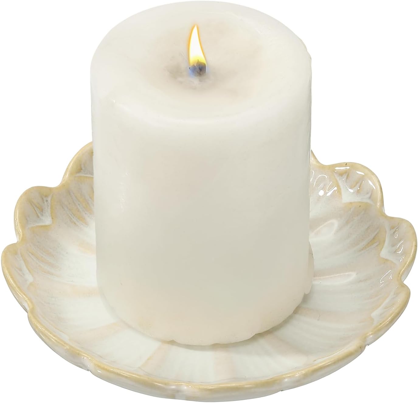 uxcell Candle Holder Plates, 4 Inch Ceramic Candle Tray Tealight Incense Holder Dish Candlestick for Tea Light Aromatherapy Wedding Rustic Vintage Home Decor, Sunflower White