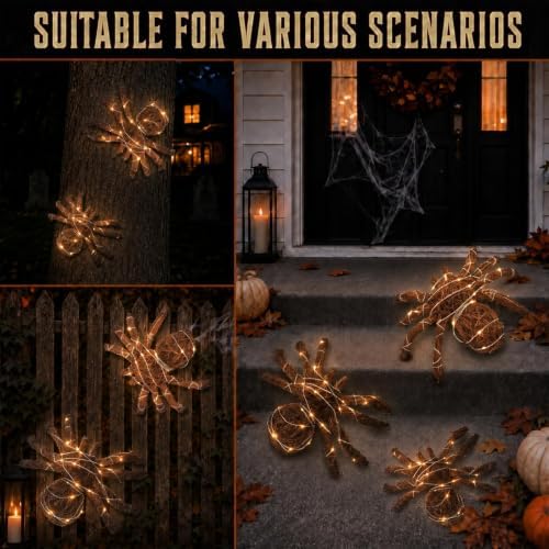 halloween rattan woven fake spider decor with string showing dimensions