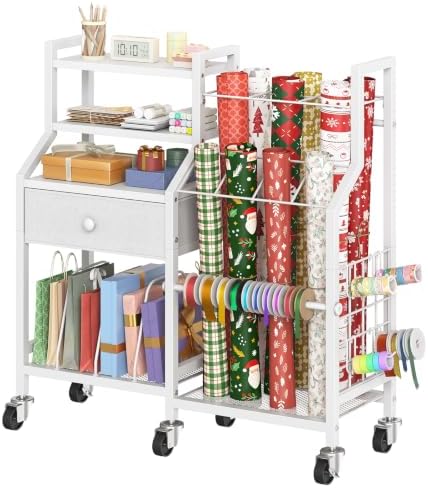 hoobro wrapping paper storage cart, rolling gift wrap, main product view