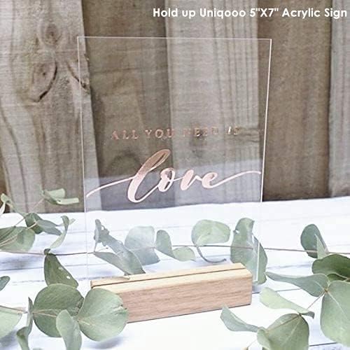 UNIQOOO 50 Pack Oak Wood Table Number Stands | 1/8” Thick Acrylic Sign Holders | Display Stands | Place Card Holder, Perfect for Retail Shop Wedding Dinner Party, Events Decoration, Retail Shop