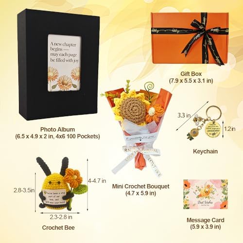 Coworker Leaving Gift Box, Retirement Gift for Women Men, with 100p Photo Album & Crochet Bee, Farewell Going Away Goodbye Gift Box for Leaving Colleague Neighbors Nurses Friends