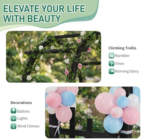 outvita 7ft black wooden arbor arch, garden trellis on a desk or shelf