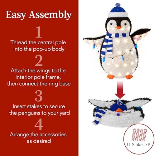 best choice products 2-piece lighted penguin family, 3ft showing dimensions