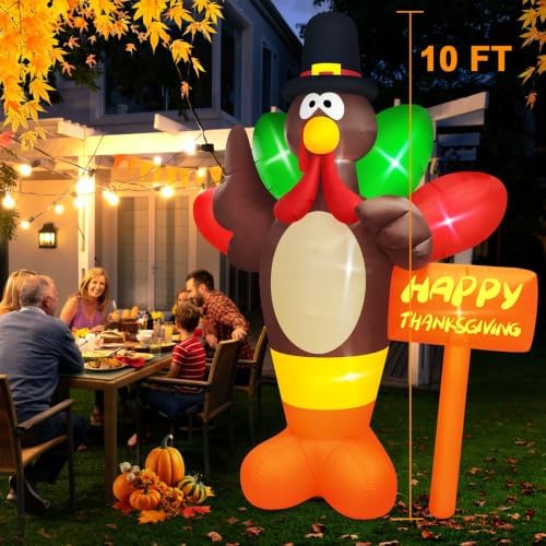 danxilu thanksgiving inflatables 10 ft giant turkey outdoor, close-up detail