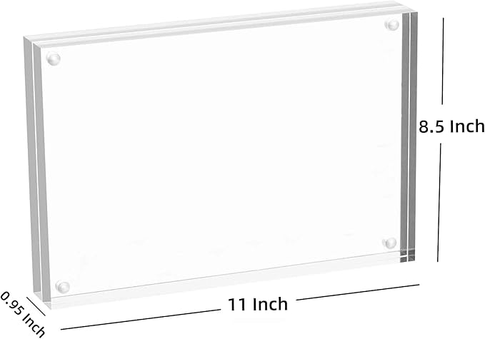 Meetu Acrylic Picture Frame 8.5x11,Clear Freestanding Double Sided 24mm Thickness Frameless Magnetic Photo Frames Desktop Display with Gift Box Package (1 Pack)