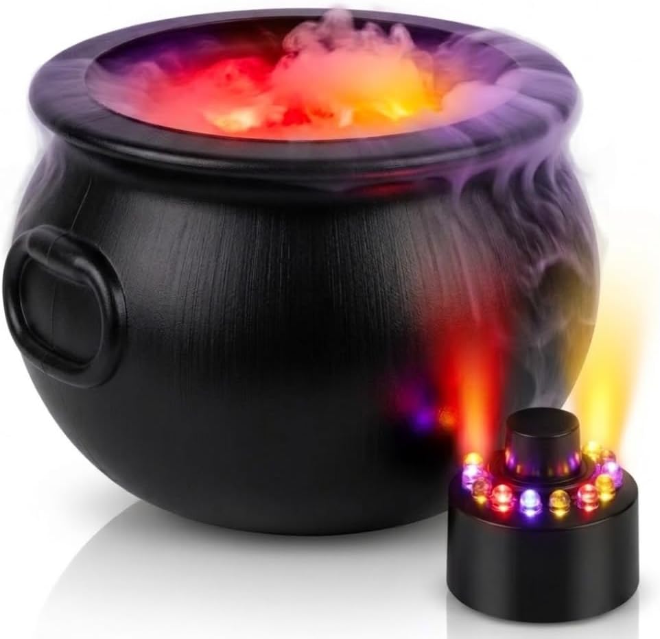 PMU 2pc Cauldron Set, 12in Black Cauldron w/Mist Maker & Multicolor Fogger