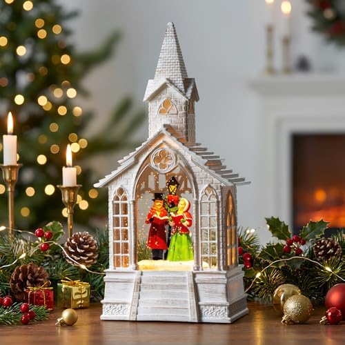 Christmas Snow Globe Lantern Musical Carolers Lighted Water Church, USB Lined/Battery Operated Lighted Lantern for Christmas Festival Decoration Gifts