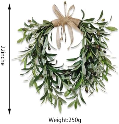 22 inch lifelike faux heart shaped olive wreath, close-up detail