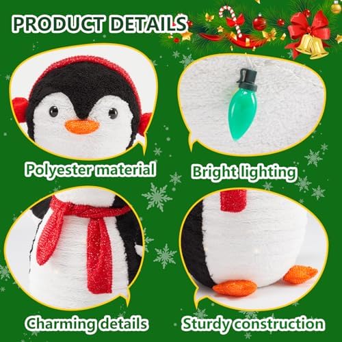 dumos 2-piece lighted penguin family lovely outdoor christmas, close-up detail