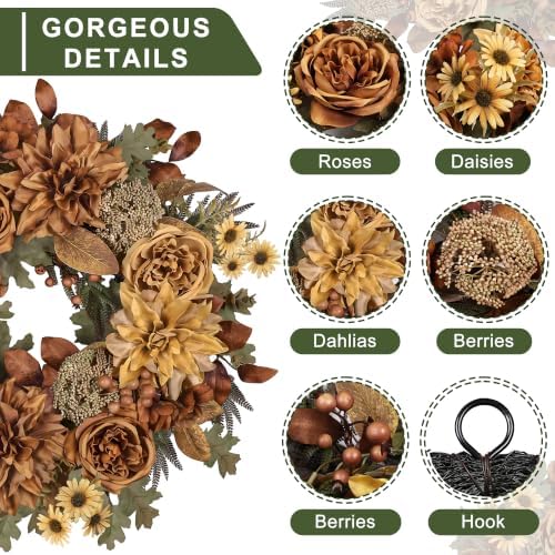 24in fall wreaths for front door artificial autumn, side view