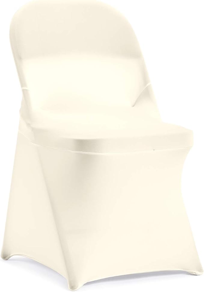 Peomeise Stretch Spandex Folding Chair Cover for Wedding Party Dining Banquet Event (Ivory,50pcs)