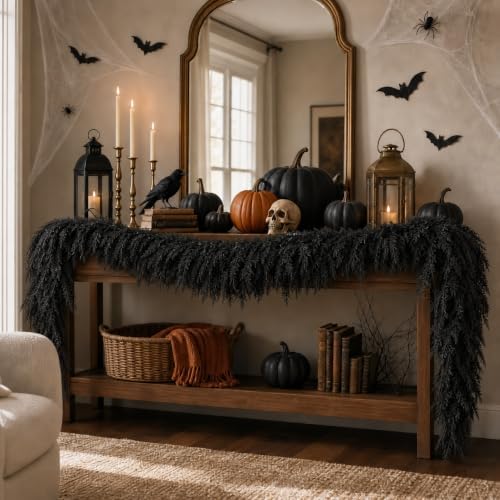 black halloween mantle garland decor gothic garlands for, front angle view