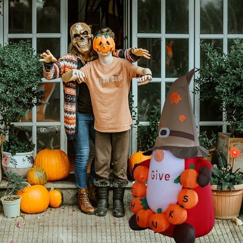 juegoal thanksgiving inflatable gnome, 4 ft lighted cute, front angle view