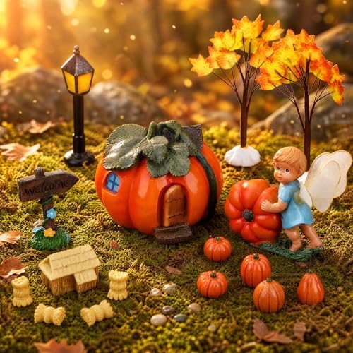 pinkunn 16 pcs fall fairy garden miniature pumpkin on a desk or shelf
