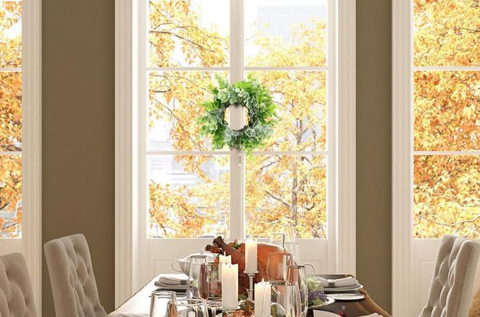 Candle Rings 3" Center Eucalyptus Candle Ring Artificial Mini Wreath Pillar Candle Holder Twig Spring Candle Wreaths for LED Candles Birthday Wedding Dinning Party or Easter Fireplace Decor (2, Green)