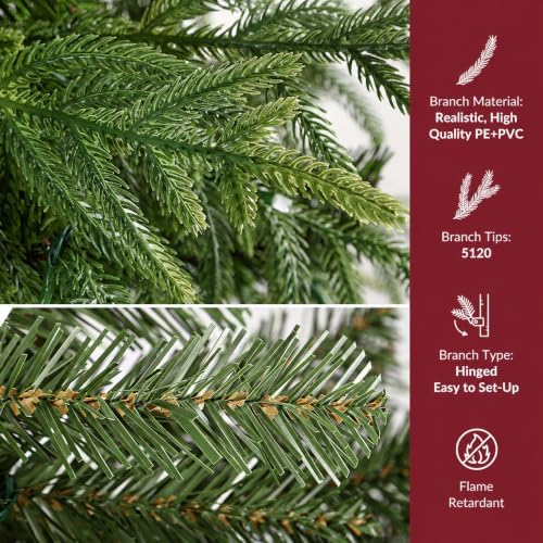 shareconn 7ft prelit artificial norfolk pine christmas tree, close-up detail