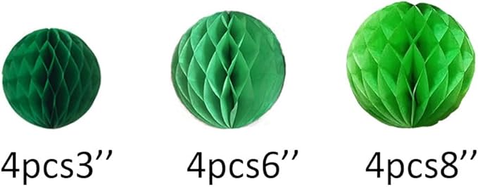 12pcs Party Honeycomb Balls Decorations 3'' 6'' 8'' Honeycomb Flower Tissue Pom Poms Flower Balls Hanging Flower Balls for Baby Shower Birthday Wedding Nursery Decor(3'' 6'' 8'' Green kit)