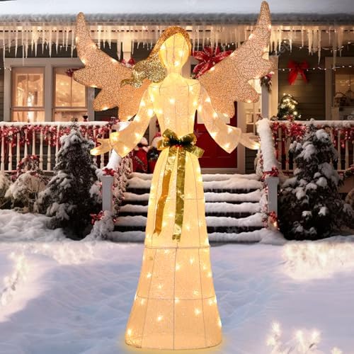 bshine lighted christmas classic angel decor, led holiday, side view