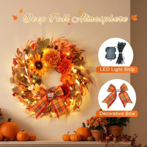 fall wreaths for front door, 24 inch fall, close-up detail