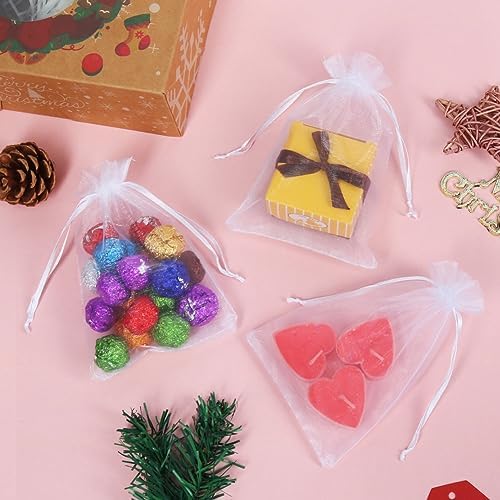 HRX Package 100pcs White Organza Bags, 4x6 inch Mesh Bags Drawstring Gift Bags Jewelry Pouches for Candy Wedding Favors Christmas