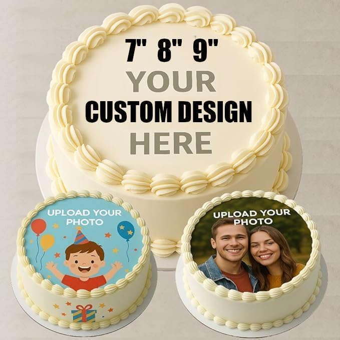 CUSTOM EDIBLE PHOTO CAKE TOPPER: Make Your Celebration Truly One-Of-A-Kind! Upload Your Photo, Personalized Topper. MADE IN A BAKERY 5", 6", 7", 8", or 9" round. Add a Burn-Away too!
