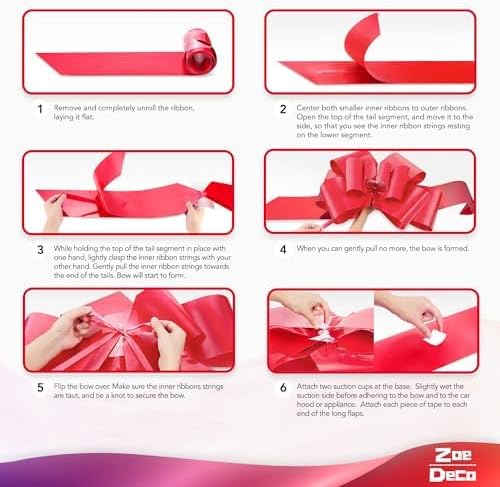 Zoe Deco - Big Car Bow - Red, 30 Inch - Giant Car Bow for Birthday, Christmas, Wedding Reception, Surprise Party - Large Gift Wrapping for Huge Present