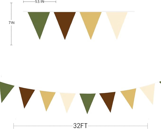 32Ft Woodland Party Decorations Olive Green Tan Brown Cream Neutral Triangle Flag Fabric Banner Pennant Bunting Garland Streamers for Birthday Wedding Baby Shower Jungle Safari Camping Party Decor