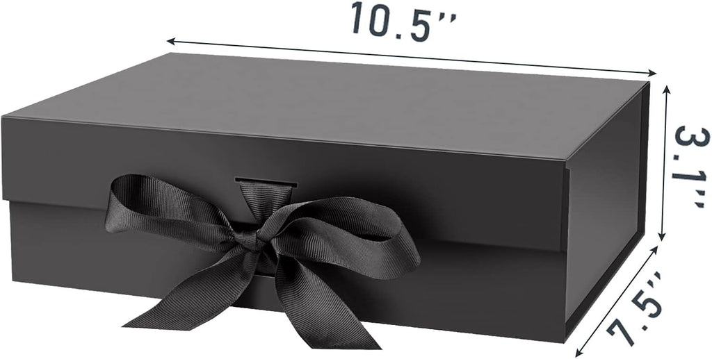 DaiJoob Gift Box with Lid for Presents 10.5x7.5x3.1 Inches with Ribbon and Magnetic Closure(1-Pack) (Black)
