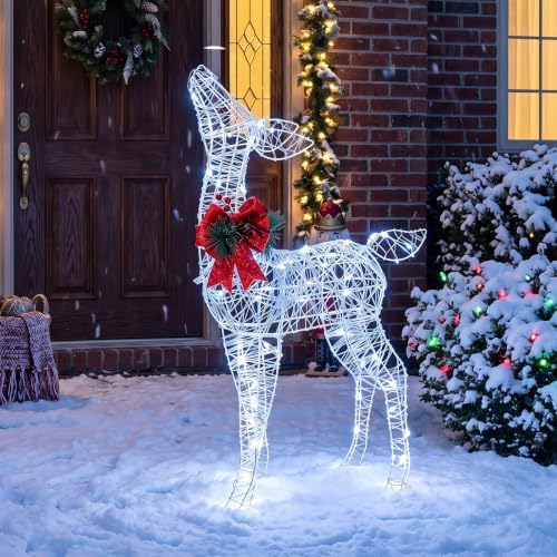 tangkula lighted christmas reindeer, outdoor 3d standing deer shown in use